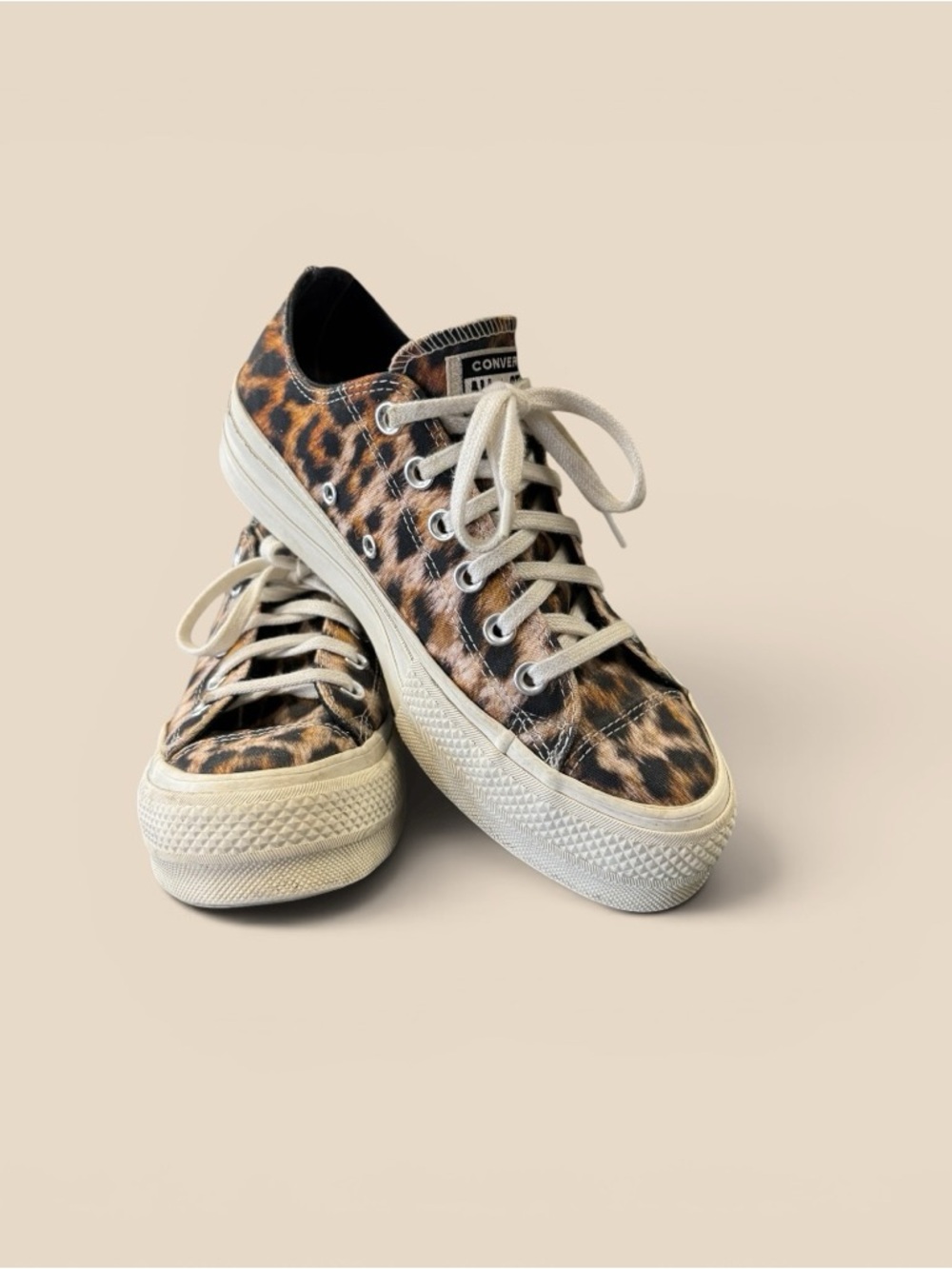 Converse Leopard Print Low Top Sneakers - Tan & Black